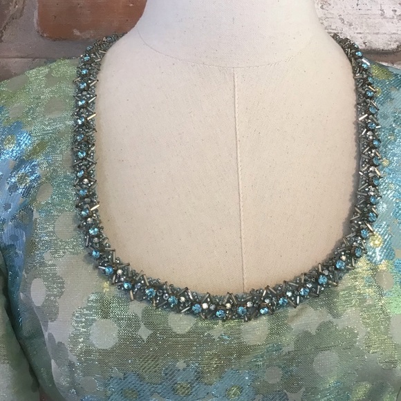 VINTAGE Woman’s 50’s 60’s Exquisite Metallic Scoop Neck Long Sleeve Evening Gown - Picture 12 of 12